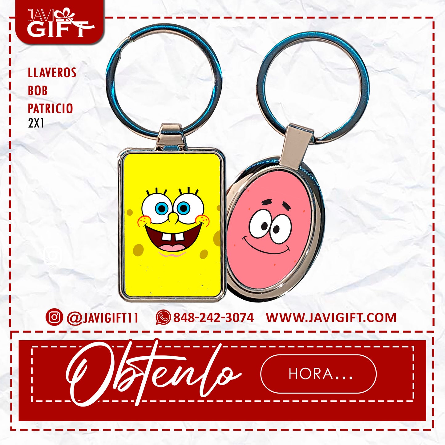 llaveros bob esponja y patricio  metal  b001