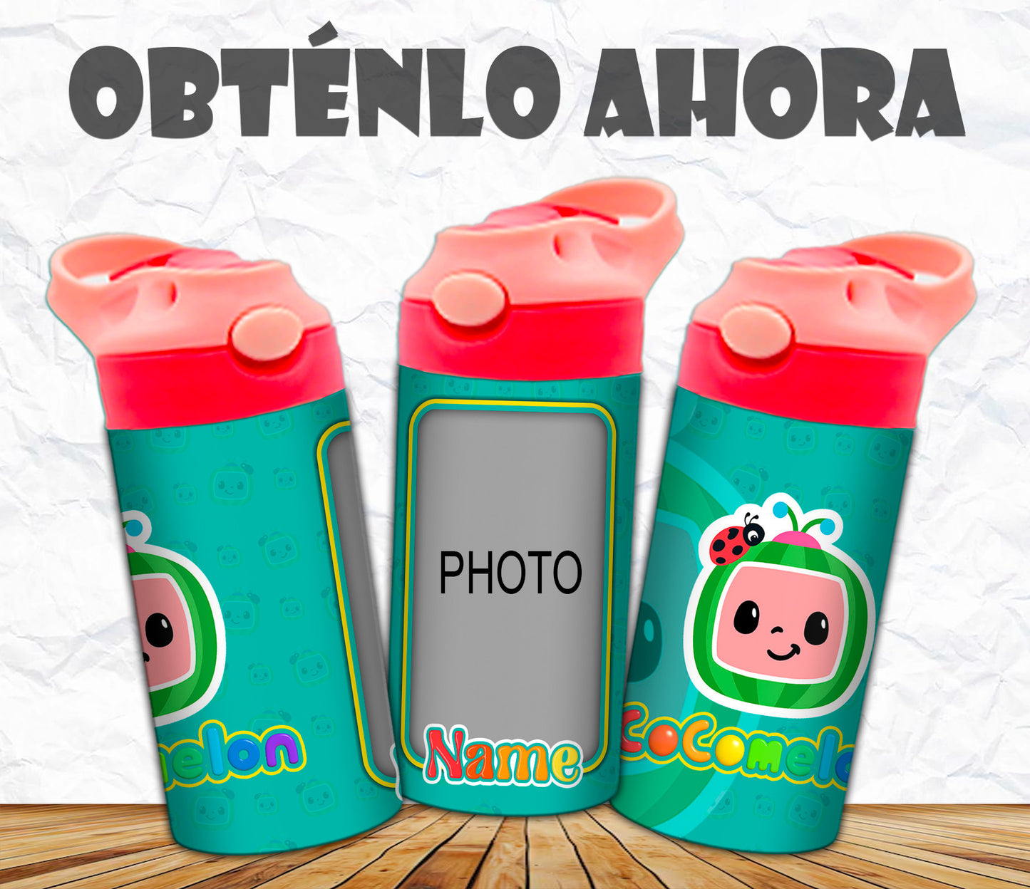 vaso de niño personalizado cocomelon con foto nombre 16oz p031
