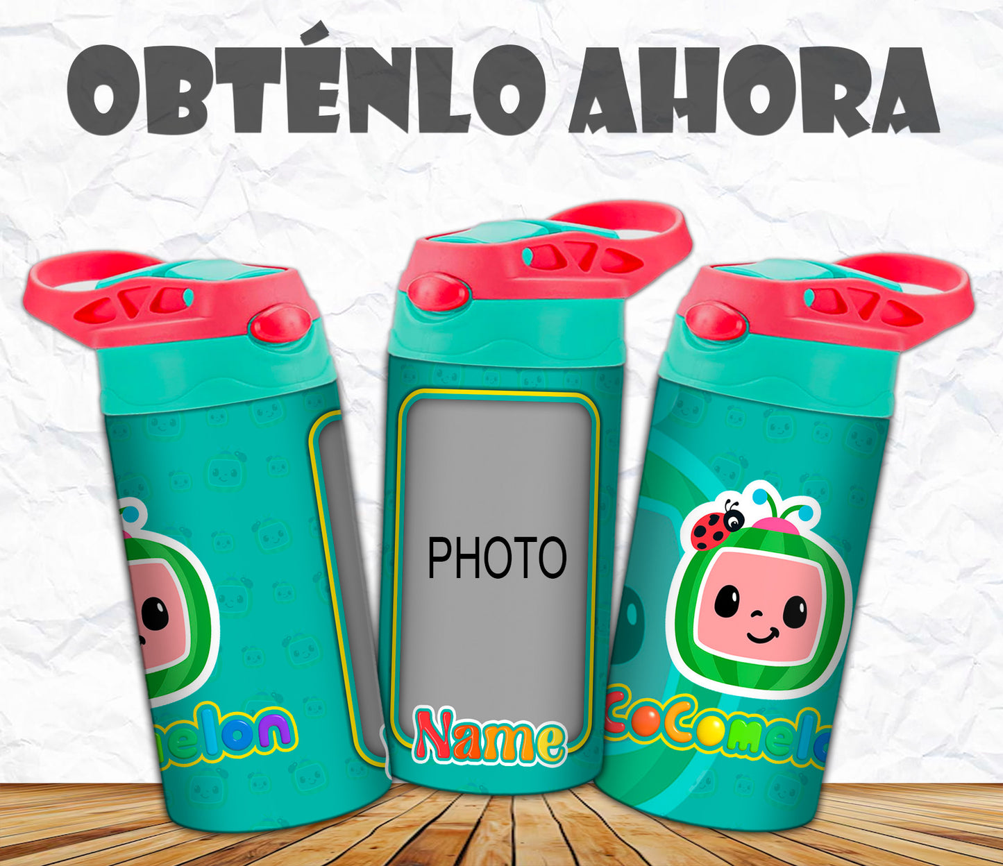 vaso de niño personalizado cocomelon con foto nombre 16oz p031