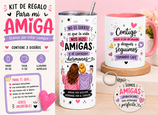 Kit regalos para amiga Vaso + Taza + llavero A079