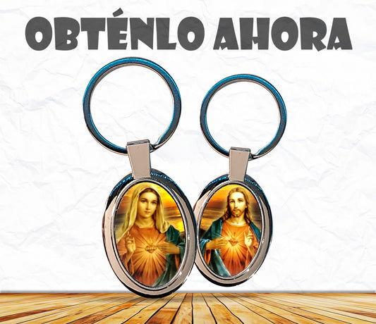 llaveros 2 corazon de jesus y maria  b008