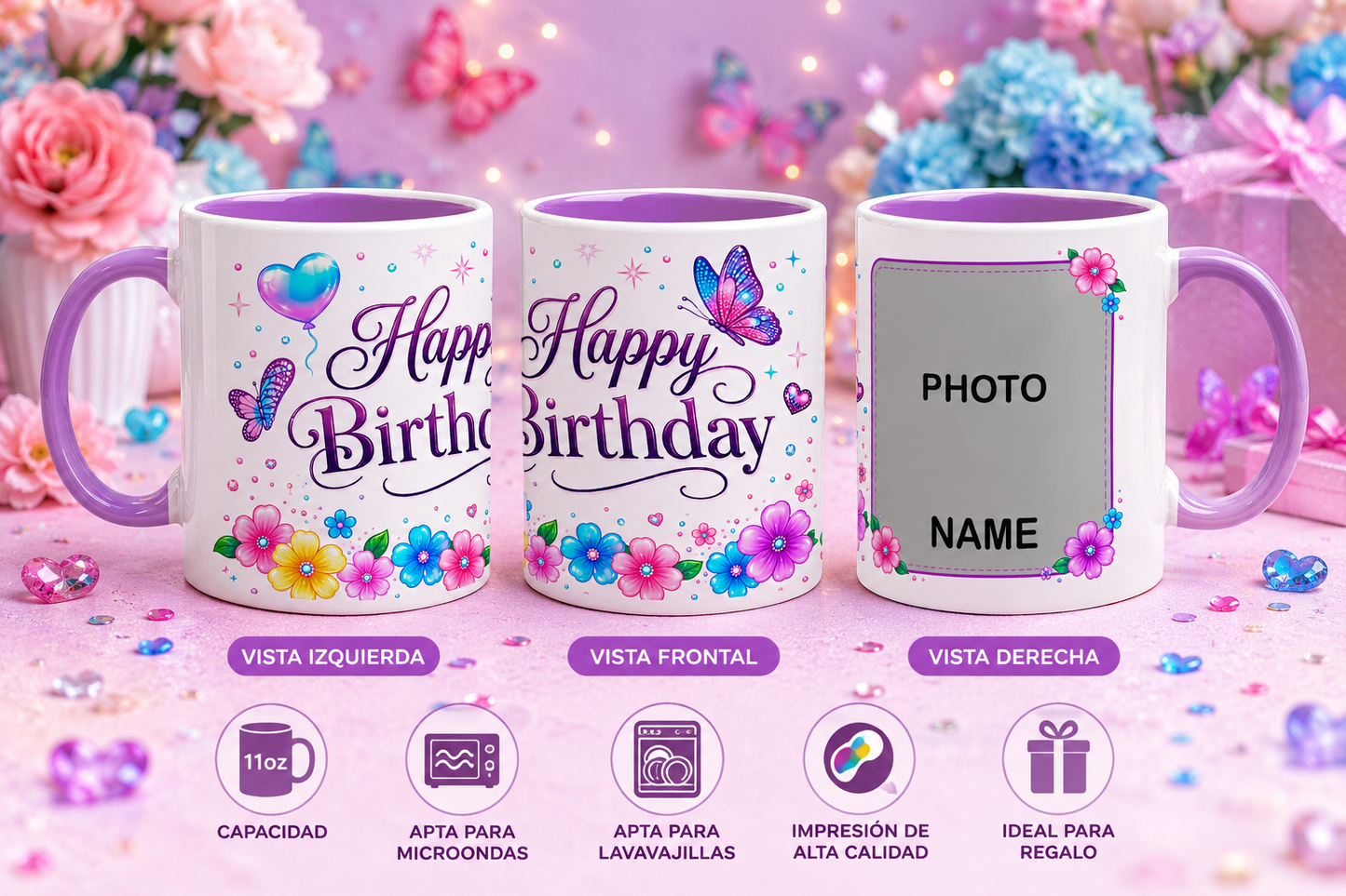 Taza 11oz de cumpleaños agrega foto y nombre para regalo p050