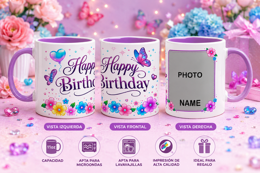 Taza 11oz de cumpleaños agrega foto y nombre para regalo p050