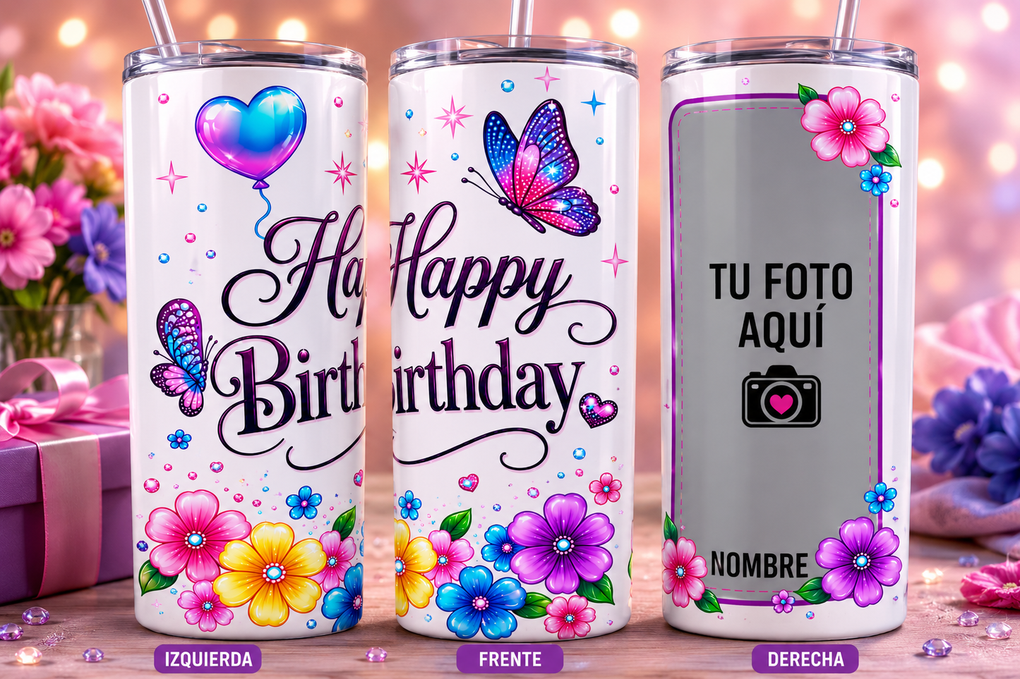 Vaso 20oz personalizable con foto y nombre de cumpleaños p051