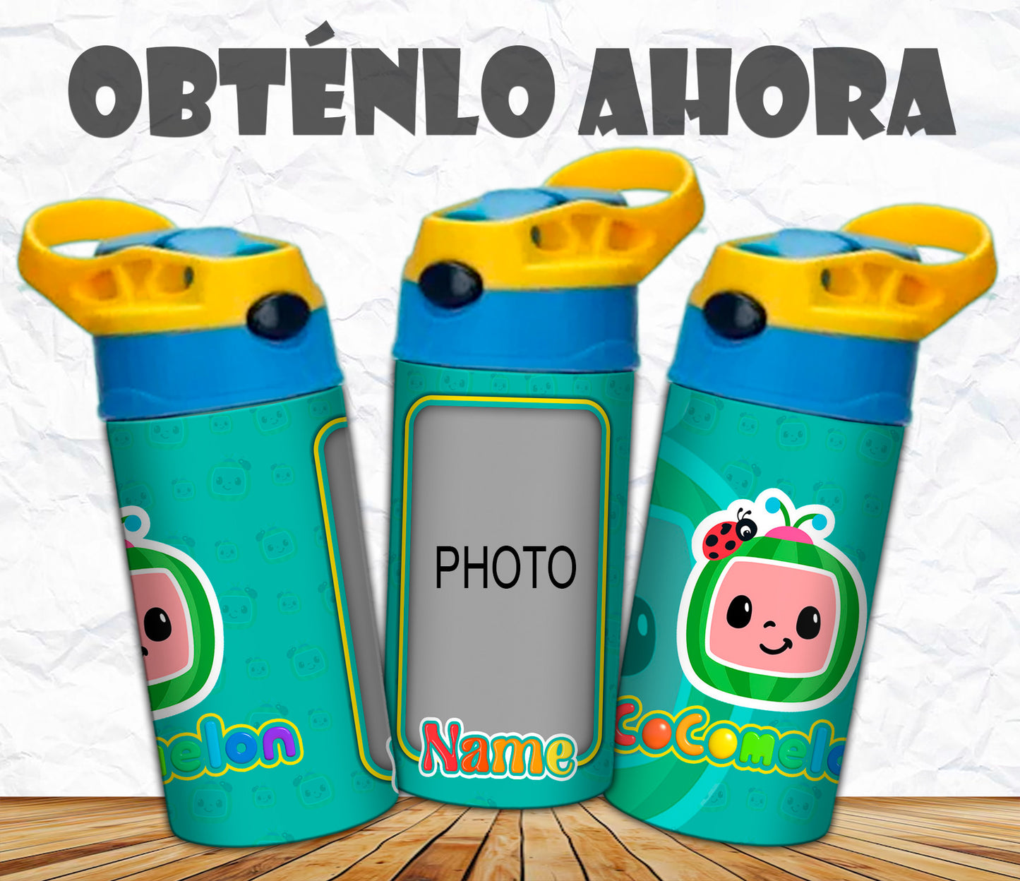 vaso de niño personalizado cocomelon con foto nombre 16oz p031