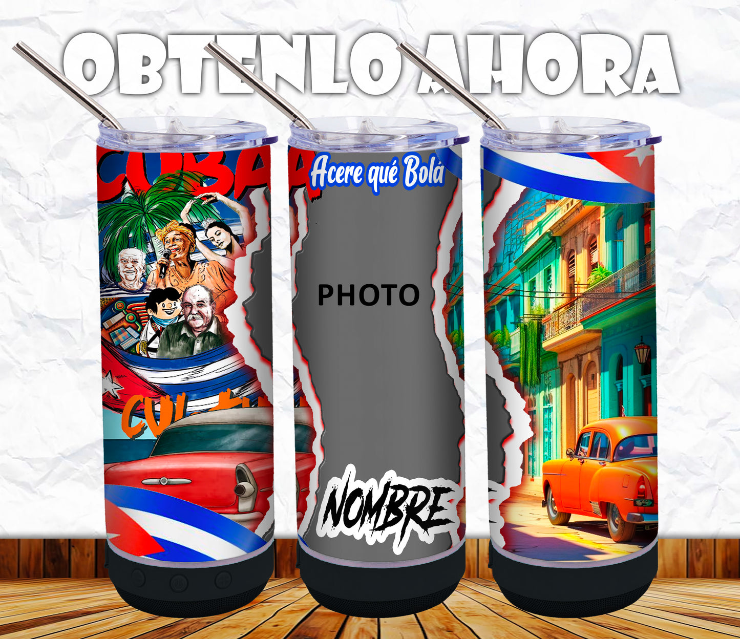 vaso personalizado con foto y nombre + bocina p012