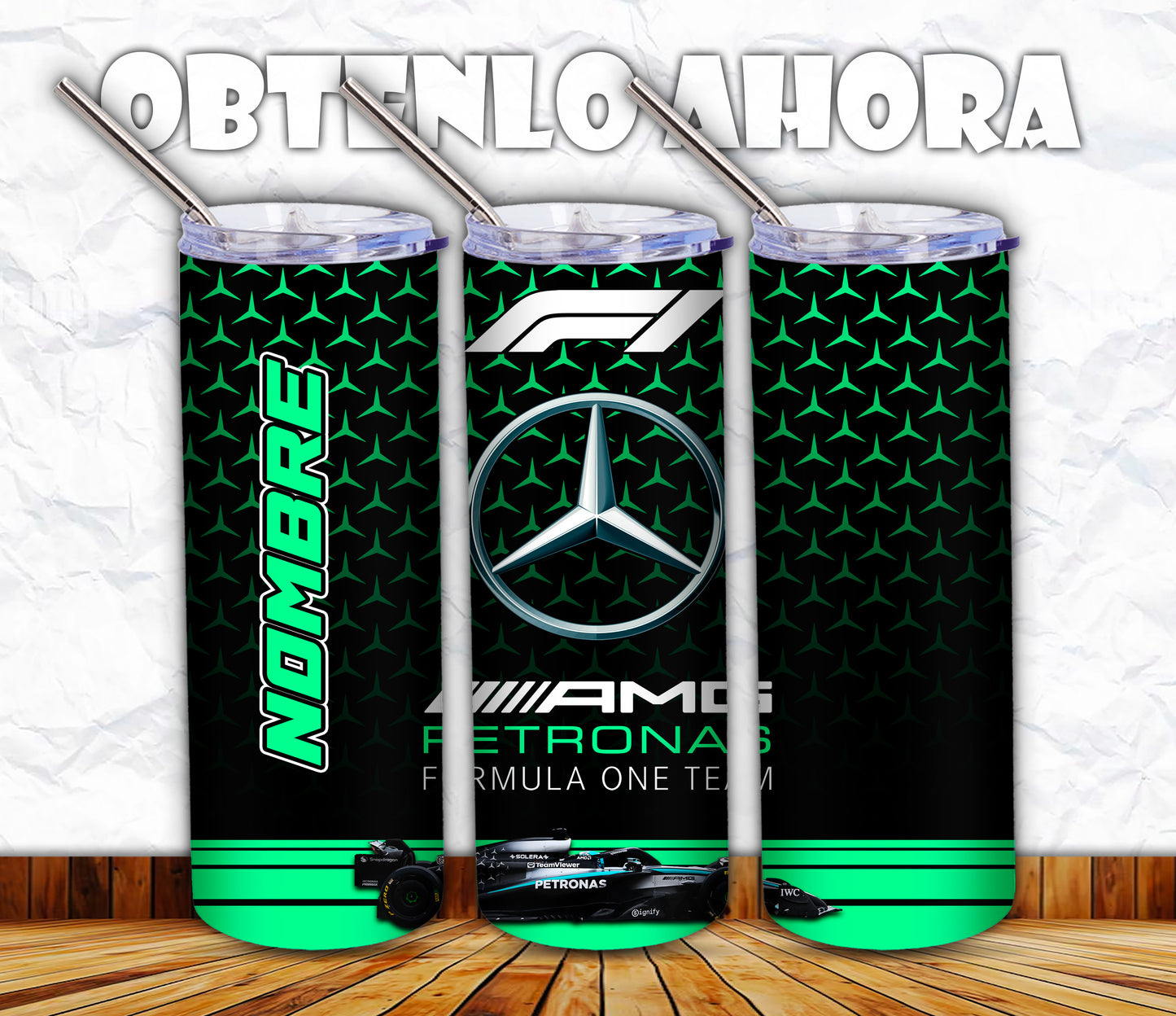 vaso personalizado mercedes f1 20oz con nombre p032