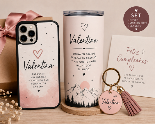 Kit Regalo Vaso, Cover y llavero para Cumpleaños personalizado con nombre p055