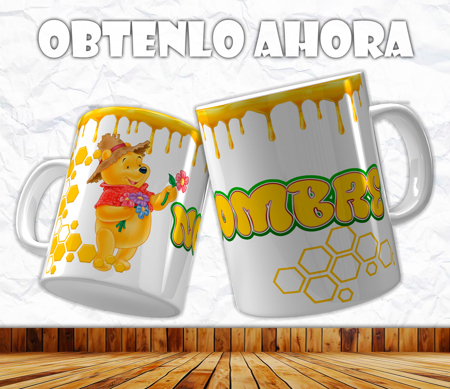 vaso y taza personalizado  winnie con nombre p034