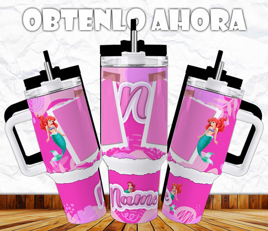 vaso 40oz con asa personalizado foto y nombre sirenita p039
