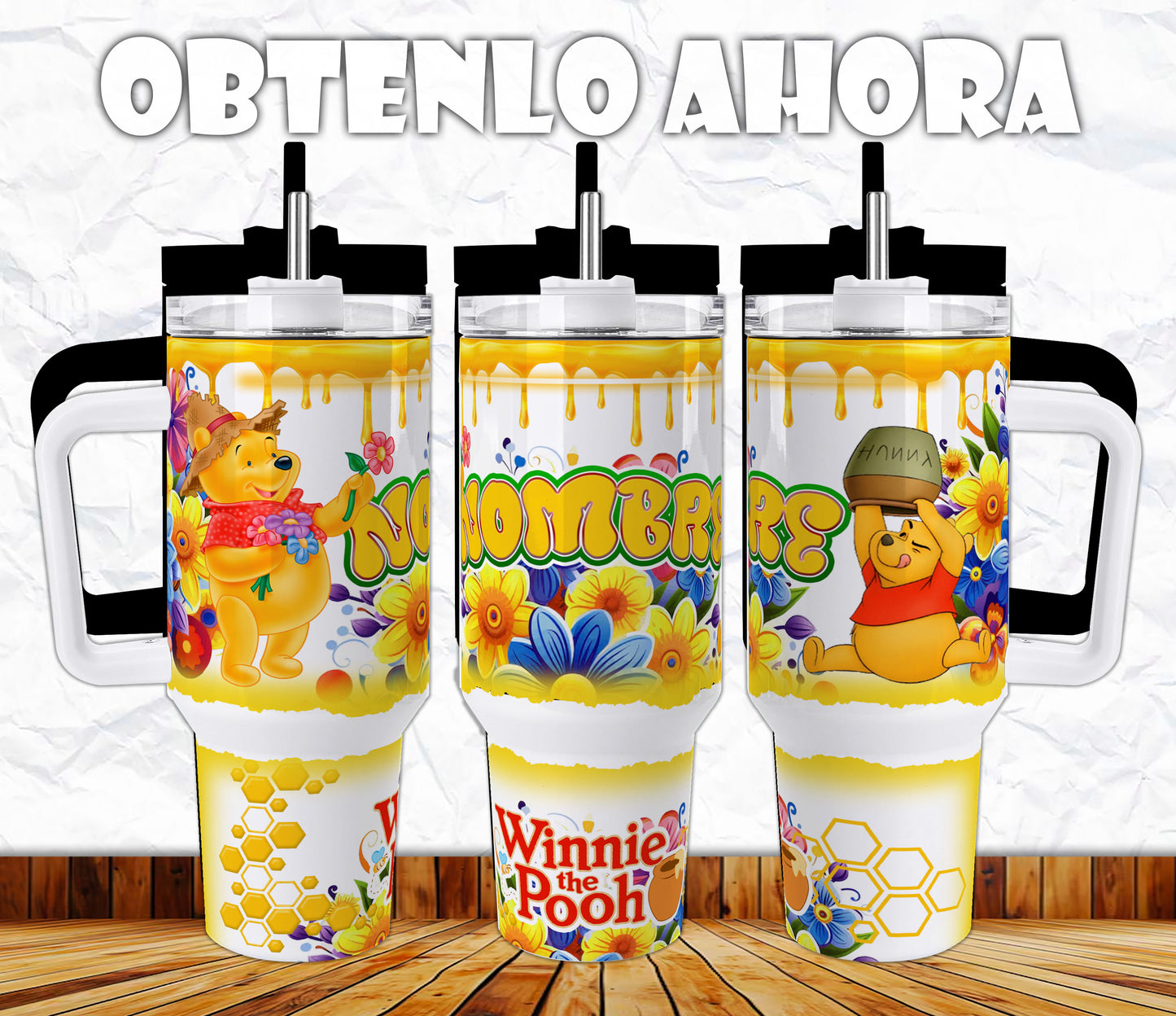 vaso y taza personalizado  winnie con nombre p034